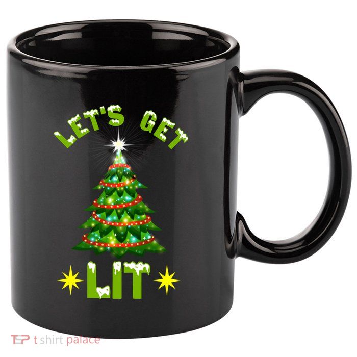 Lets Get Lit Funny Christmas Tree Lights 11oz C Handle Ceramic Mug