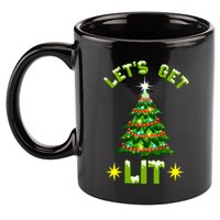 Lets Get Lit Funny Christmas Tree Lights 11oz C Handle Ceramic Mug