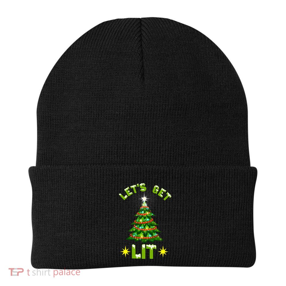 Lets Get Lit Funny Christmas Tree Lights Beanie