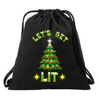 Lets Get Lit Funny Christmas Tree Lights Drawstring Bag