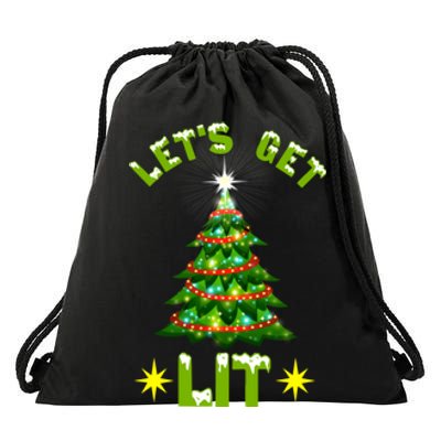 Lets Get Lit Funny Christmas Tree Lights Drawstring Bag