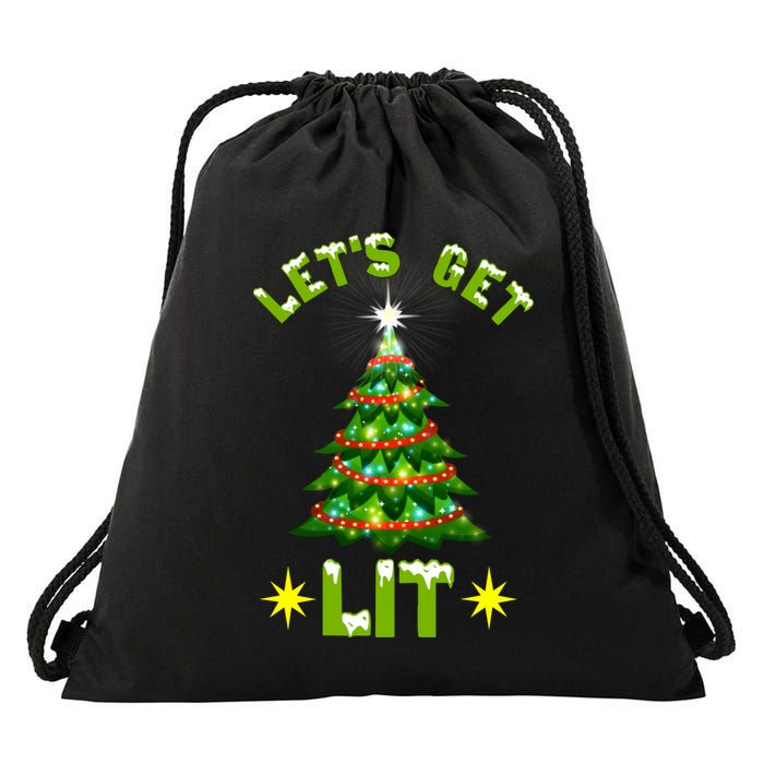 Lets Get Lit Funny Christmas Tree Lights Drawstring Bag