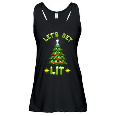 Lets Get Lit Funny Christmas Tree Lights Ladies Essential Flowy Tank