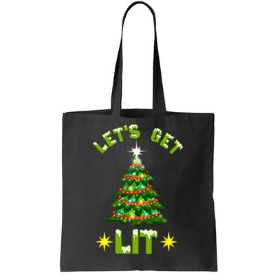 Lets Get Lit Funny Christmas Tree Lights Tote Bag