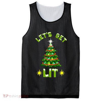 Lets Get Lit Funny Christmas Tree Lights Mesh Reversible Basketball Jersey Tank