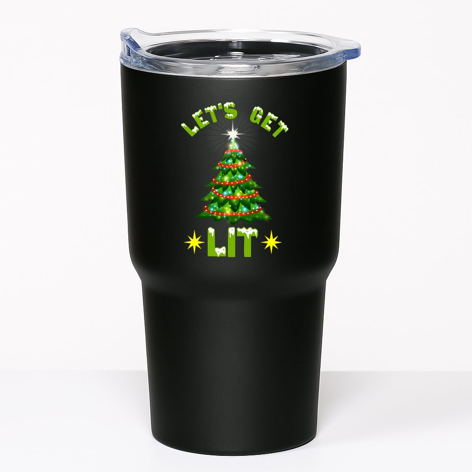 Lets Get Lit Funny Christmas Tree Lights Tumbler