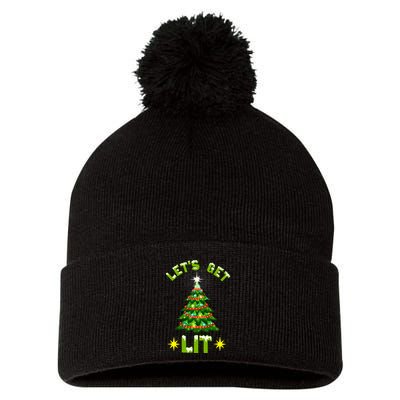 Lets Get Lit Funny Christmas Tree Lights Pom Pom 12in Knit Beanie