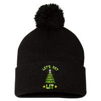 Lets Get Lit Funny Christmas Tree Lights Pom Pom 12in Knit Beanie