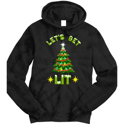 Lets Get Lit Funny Christmas Tree Lights Tie Dye Hoodie