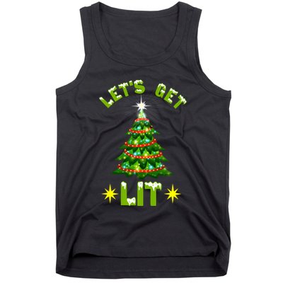 Lets Get Lit Funny Christmas Tree Lights Tank Top