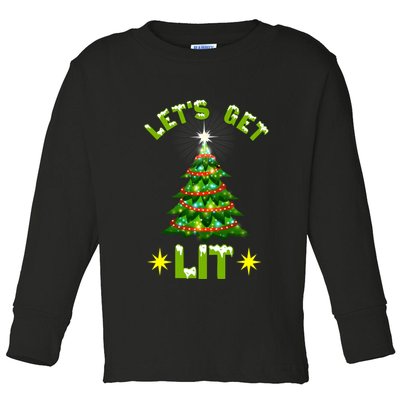 Lets Get Lit Funny Christmas Tree Lights Toddler Long Sleeve Shirt