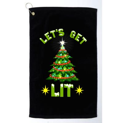 Lets Get Lit Funny Christmas Tree Lights Golf Towel