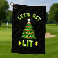 Lets Get Lit Funny Christmas Tree Lights Golf Towel