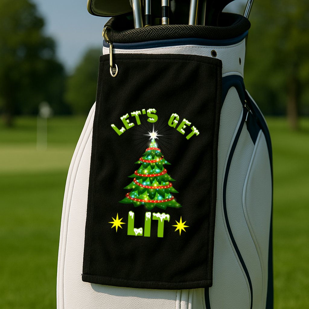 Lets Get Lit Funny Christmas Tree Lights Golf Towel