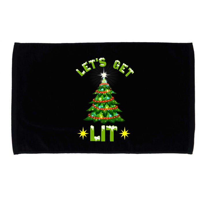 Lets Get Lit Funny Christmas Tree Lights Microfiber Hand Towel