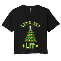 Lets Get Lit Funny Christmas Tree Lights Crop Top