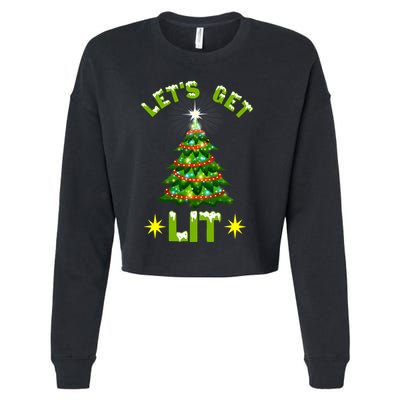 Lets Get Lit Funny Christmas Tree Lights Cropped Pullover Crew
