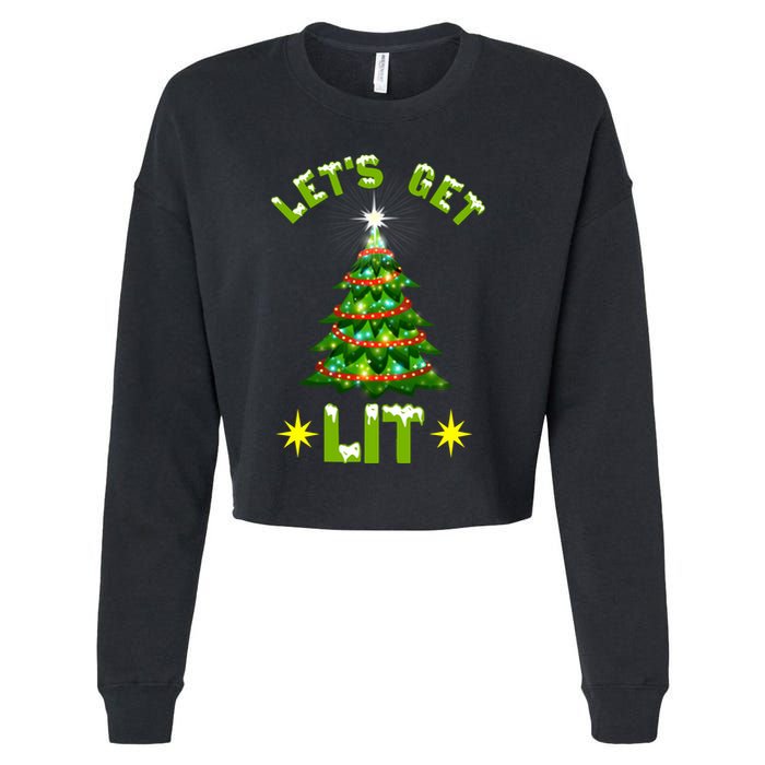 Lets Get Lit Funny Christmas Tree Lights Cropped Pullover Crew