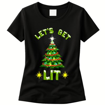 Lets Get Lit Funny Christmas Tree Lights Womens T-Shirt