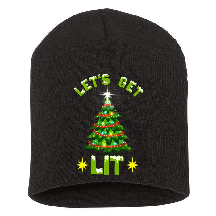 Lets Get Lit Funny Christmas Tree Lights Short Acrylic Beanie