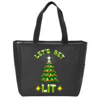 Lets Get Lit Funny Christmas Tree Lights Zip Tote Bag