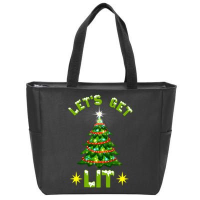 Lets Get Lit Funny Christmas Tree Lights Zip Tote Bag