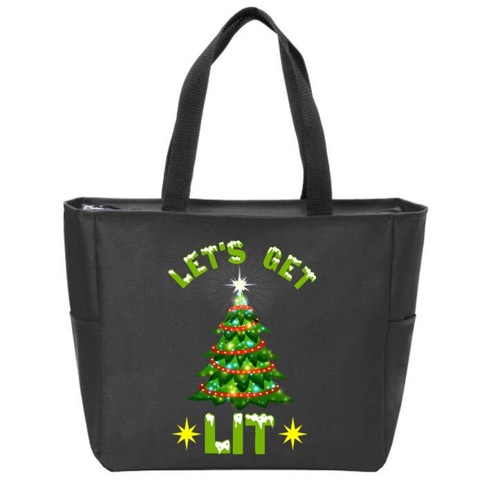 Lets Get Lit Funny Christmas Tree Lights Zip Tote Bag