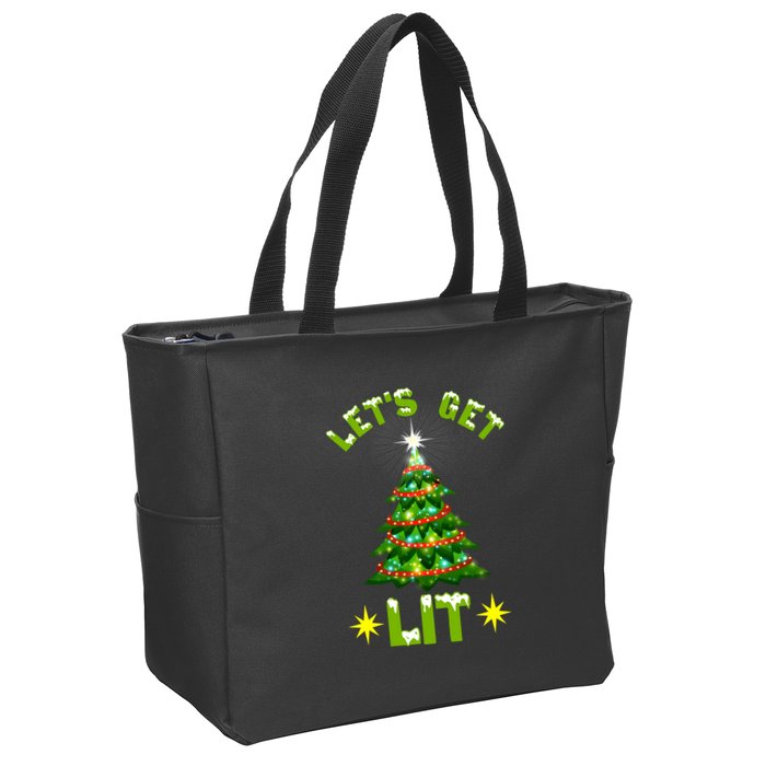 Lets Get Lit Funny Christmas Tree Lights Zip Tote Bag