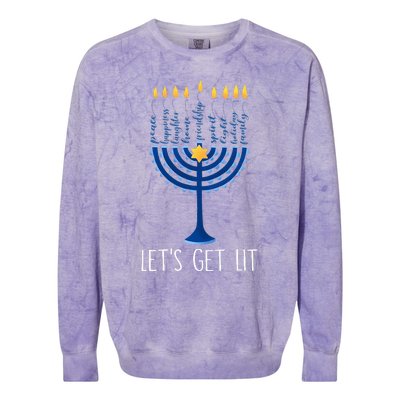 Lets Get Lit Happy Hanukkah Menorah Jewish  Colorblast Crewneck Sweatshirt