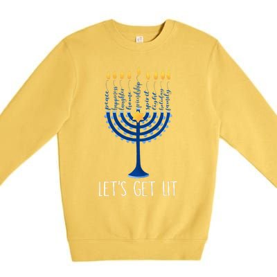 Lets Get Lit Happy Hanukkah Menorah Jewish  Premium Crewneck Sweatshirt