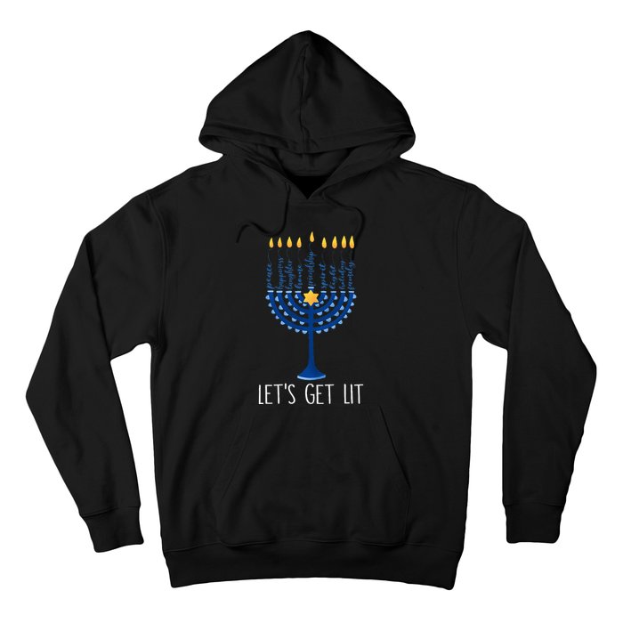 Lets Get Lit Happy Hanukkah Menorah Jewish  Hoodie