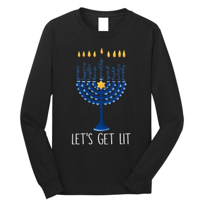 Lets Get Lit Happy Hanukkah Menorah Jewish  Long Sleeve Shirt