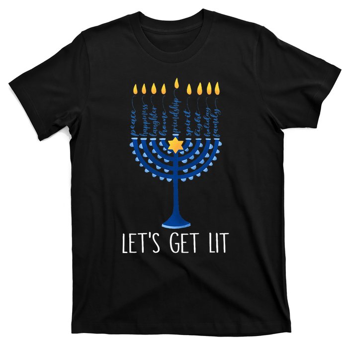 Lets Get Lit Happy Hanukkah Menorah Jewish  T-Shirt