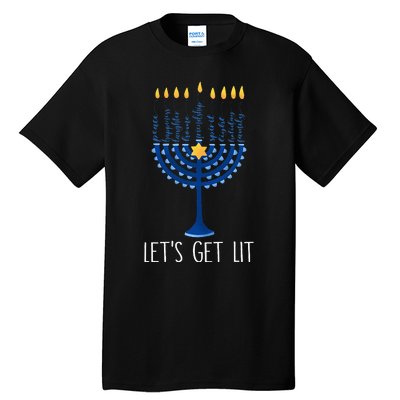 Lets Get Lit Happy Hanukkah Menorah Jewish  Tall T-Shirt