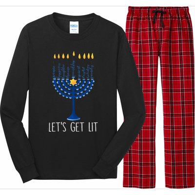 Lets Get Lit Happy Hanukkah Menorah Jewish  Long Sleeve Pajama Set