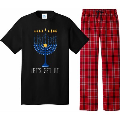 Lets Get Lit Happy Hanukkah Menorah Jewish  Pajama Set