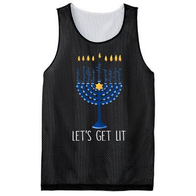 Lets Get Lit Happy Hanukkah Menorah Jewish  Mesh Reversible Basketball Jersey Tank