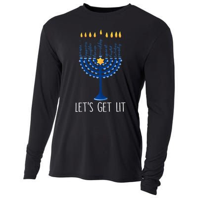 Lets Get Lit Happy Hanukkah Menorah Jewish  Cooling Performance Long Sleeve Crew