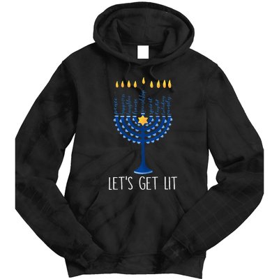 Lets Get Lit Happy Hanukkah Menorah Jewish  Tie Dye Hoodie