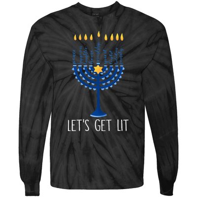 Lets Get Lit Happy Hanukkah Menorah Jewish  Tie-Dye Long Sleeve Shirt