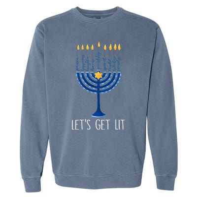 Lets Get Lit Happy Hanukkah Menorah Jewish  Garment-Dyed Sweatshirt