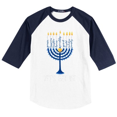 Lets Get Lit Happy Hanukkah Menorah Jewish  Baseball Sleeve Shirt