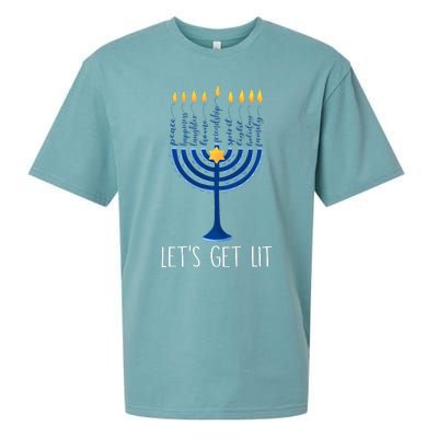 Lets Get Lit Happy Hanukkah Menorah Jewish  Sueded Cloud Jersey T-Shirt