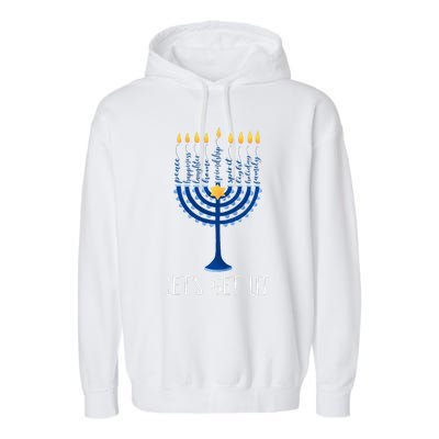 Lets Get Lit Happy Hanukkah Menorah Jewish  Garment-Dyed Fleece Hoodie