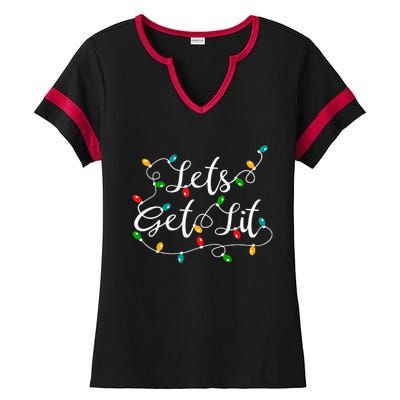 Let's Get Lit Funny Xmas Holidays Christmas Ladies Halftime Notch Neck Tee