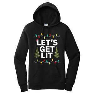 Let's Get Lit Funny Christmas Drinking Xmas Lights Women's Pullover Hoodie