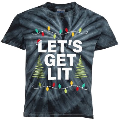 Let's Get Lit Funny Christmas Drinking Xmas Lights Kids Tie-Dye T-Shirt