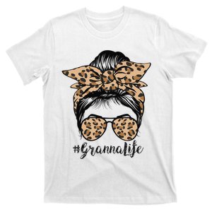 Leopard Granna Life Cute Messy Bun Mother's Day T-Shirt