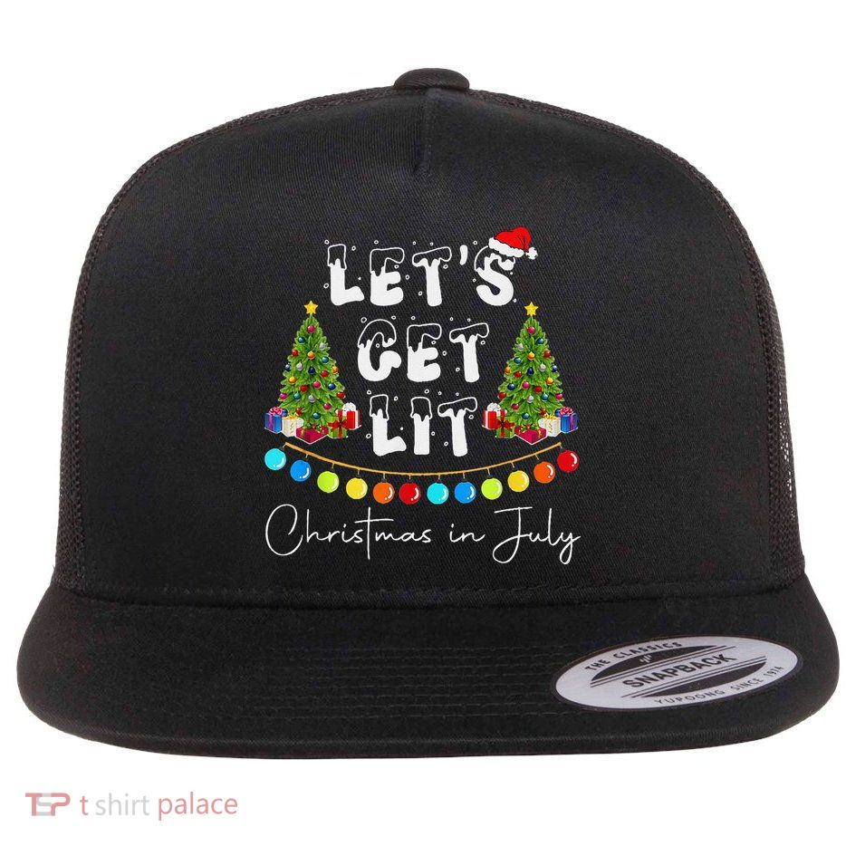 Let's Get Lit Christmas In July Flat Bill Trucker Hat