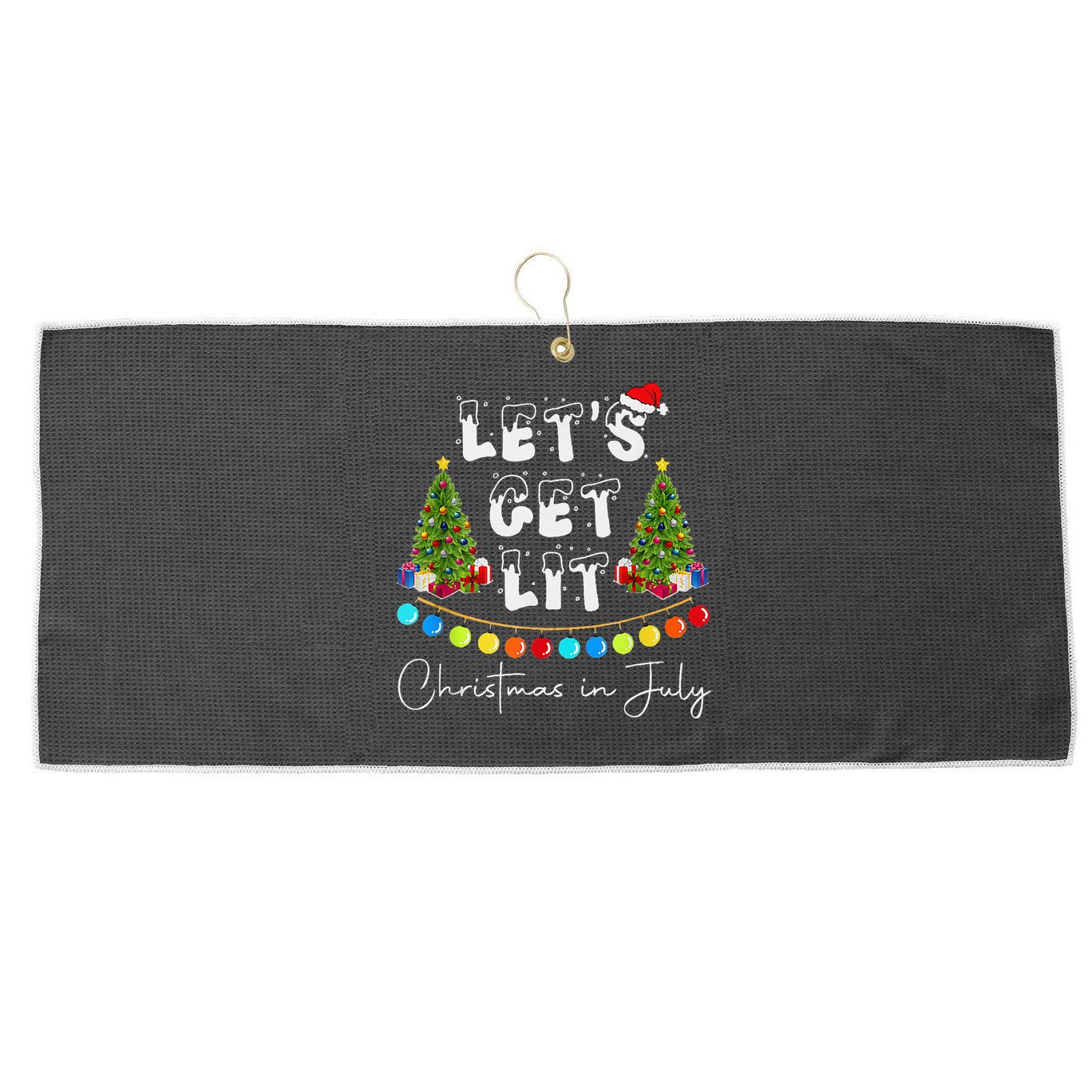 Let's Get Lit Christmas In July Large Microfiber Waffle Golf Towel